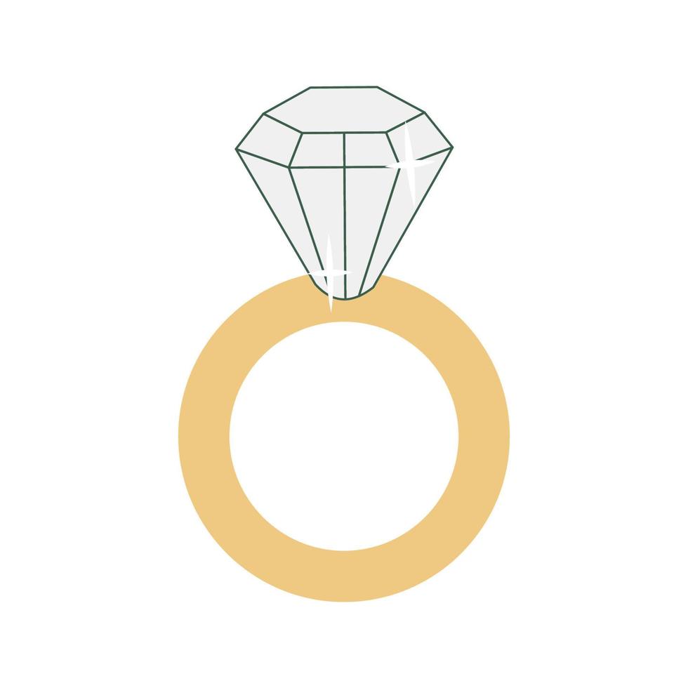 vector illustratie van een ring met een diamant in wit achtergrond in vlak stijl