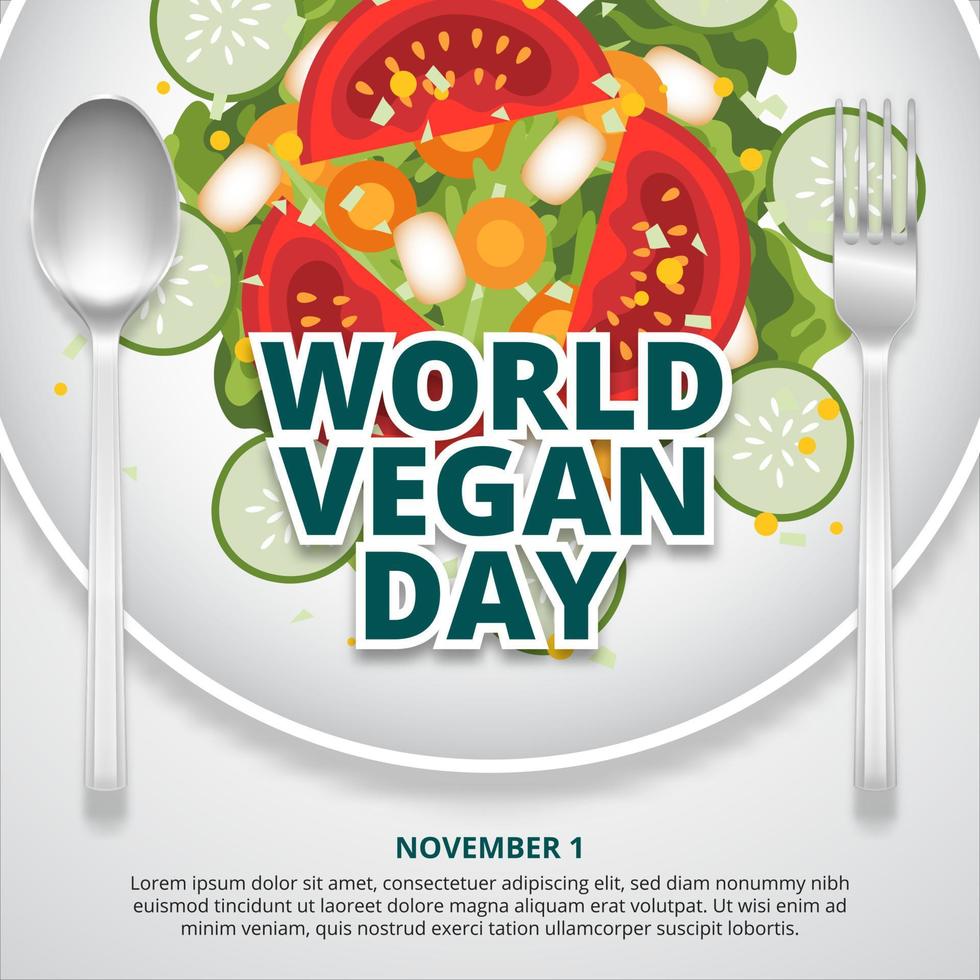 wereld veganistisch dag achtergrond met veganistisch voedsel Aan een tafel vector