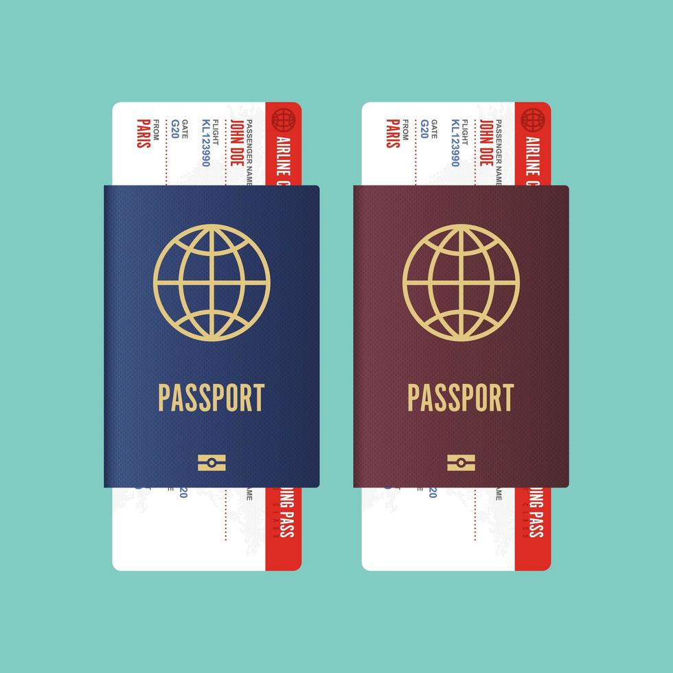 paspoort met instapkaart binnen geïsoleerd op groen vector