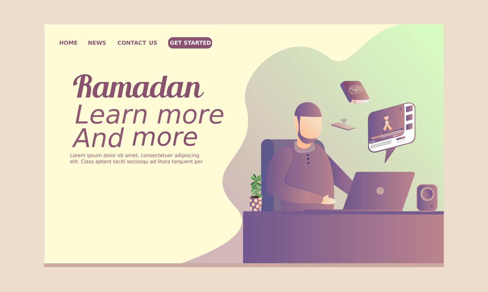 ramadan-bestemmingspagina met man die online video bekijkt vector