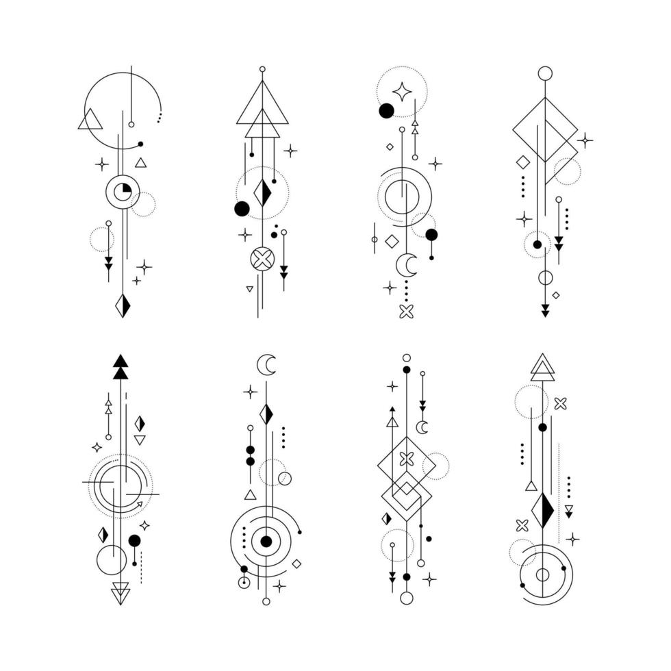 meetkundig gemakkelijk lijn kunst tatoeëren verzameling vector