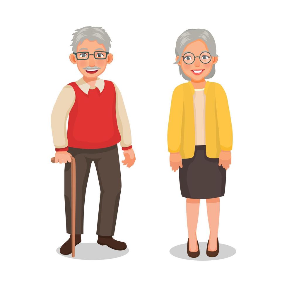 portret van grootouders senior ouderen paar opa en grootmoeder staand samen vector