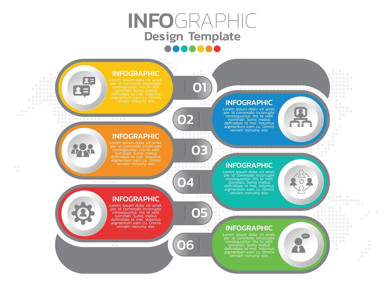 infographic sjabloon met 6 kleurrijke afgeronde opties vector