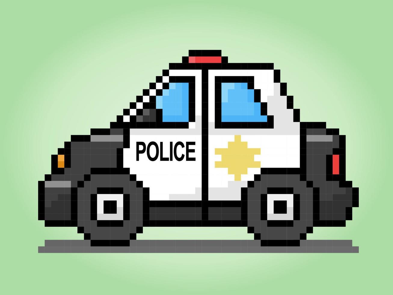 8 bit politieauto pixels. voor game-items en kruissteekpatronen in vectorillustraties. vector