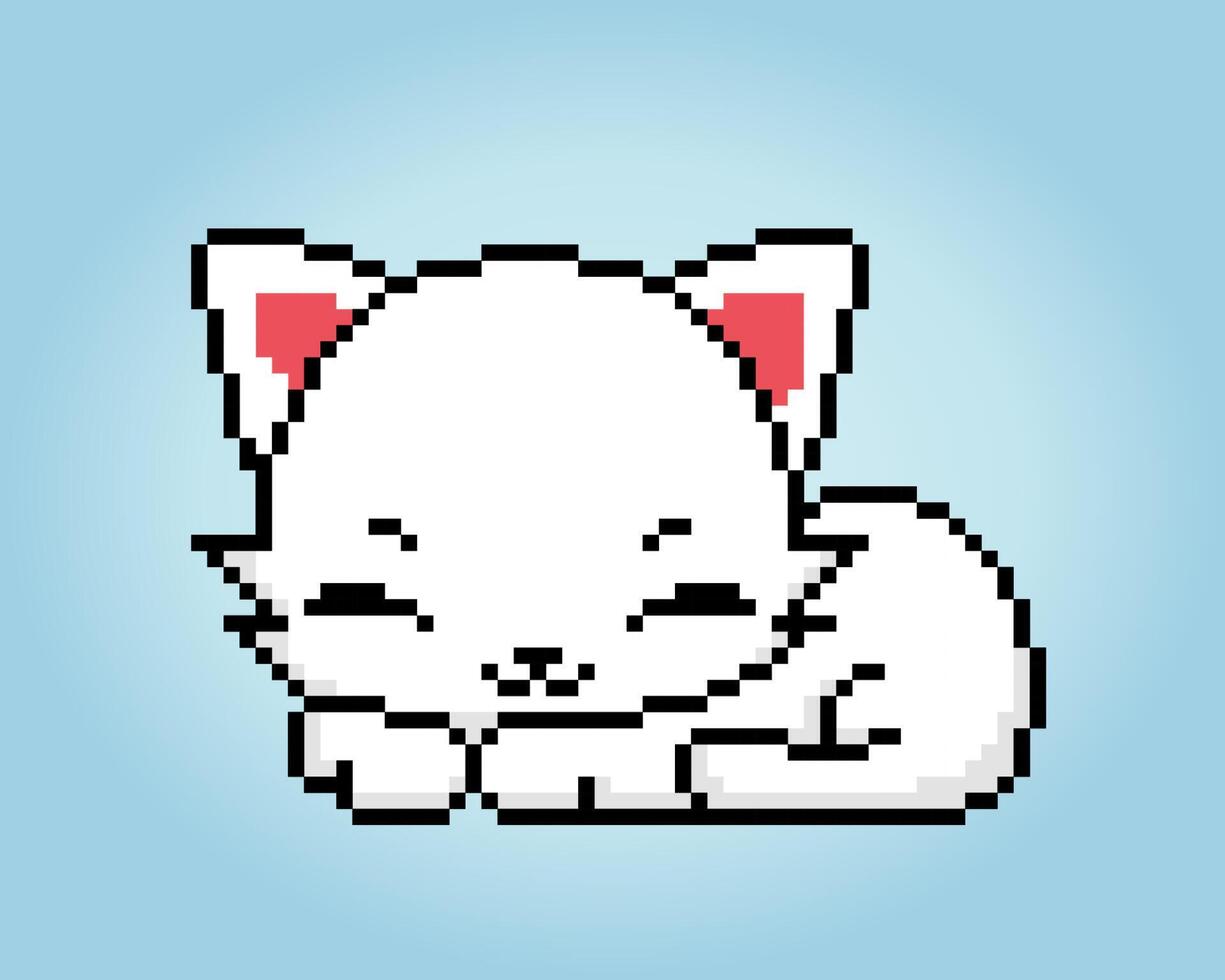 pixel 8 bit witte kat. dieren voor spelactiva in vectorillustratie. vector