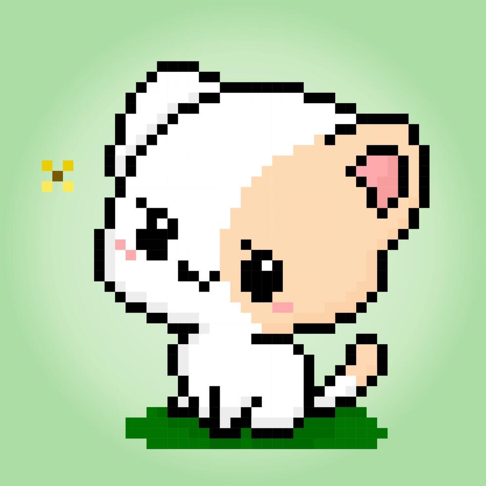 pixel 8 stukjes schattig kat zien een vlinders. dieren voor spel middelen in vector illustraties.