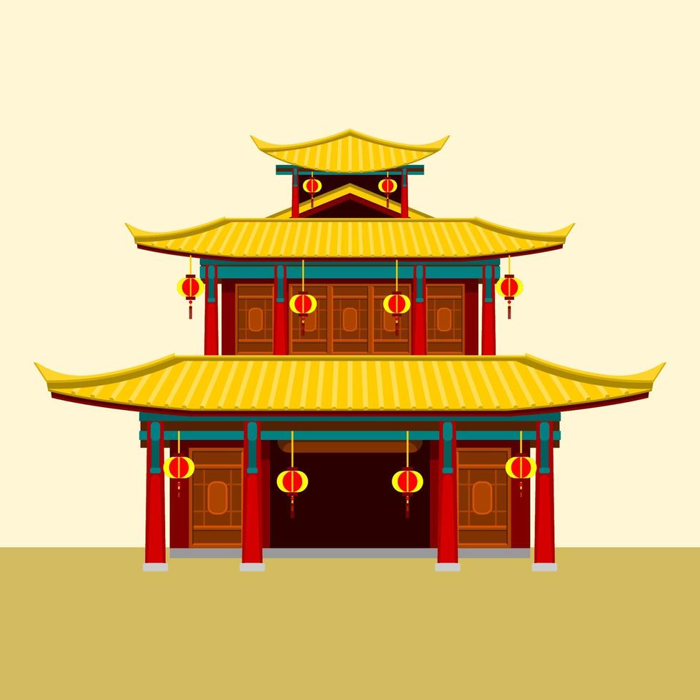 bewerkbare drie daken traditioneel Chinese gebouw vector illustratie voor artwork element van oosters geschiedenis en cultuur verwant ontwerp