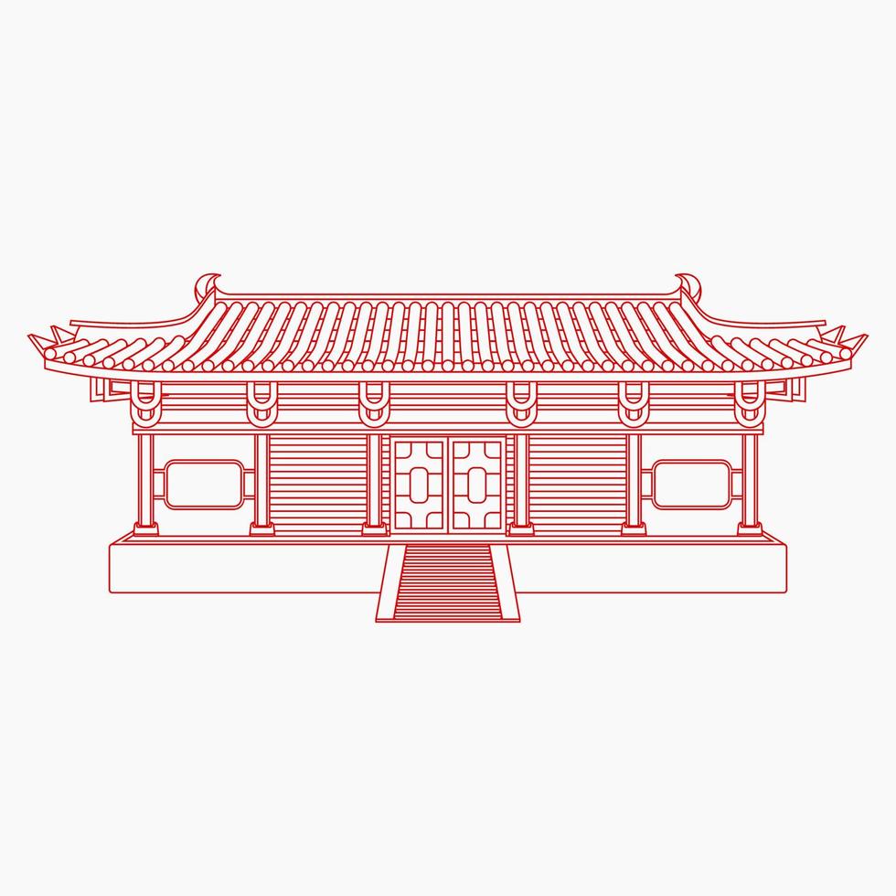 bewerkbare traditioneel breed Chinese gebouw vector illustratie in schets stijl voor artwork element van oosters geschiedenis en cultuur verwant ontwerp