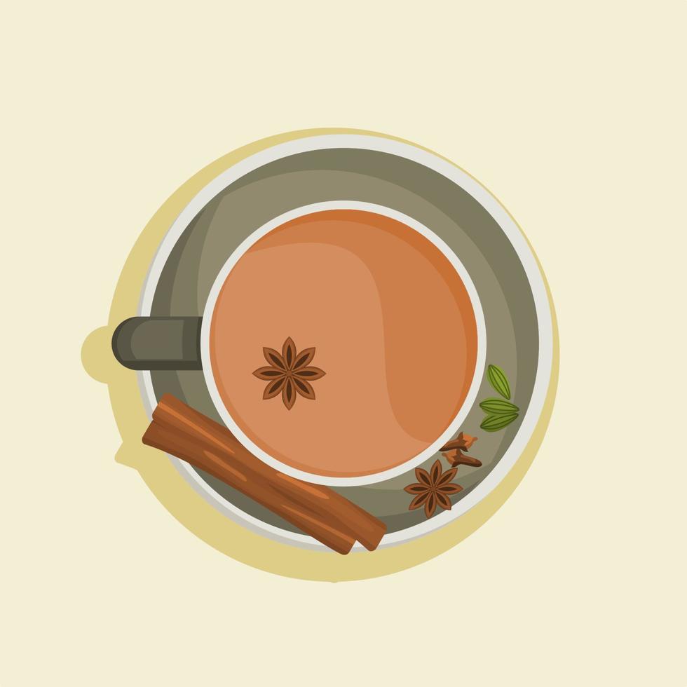 bewerkbare top visie een kop van Indisch masala chai vector illustratie met geassorteerd kruid specerijen voor artwork element van dranken met zuiden Aziatisch cultuur en traditie ontwerp