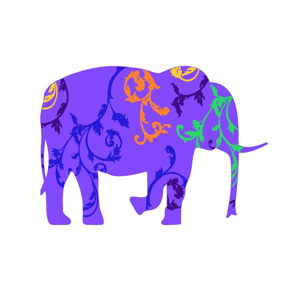 olifant silhouet met bloemen ornament geïsoleerd tekening vector illustratie.