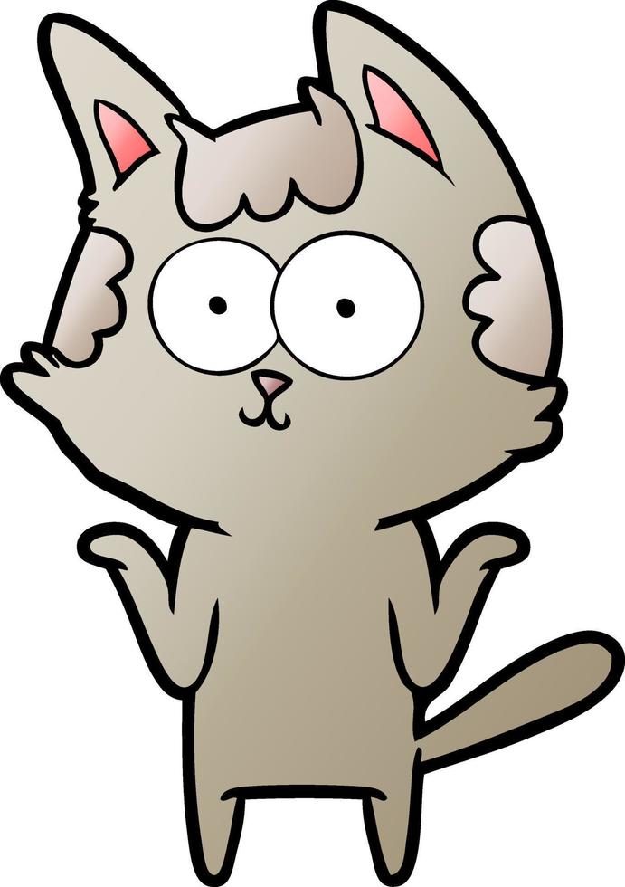 gelukkig tekenfilm kat schouderophalend schouders vector