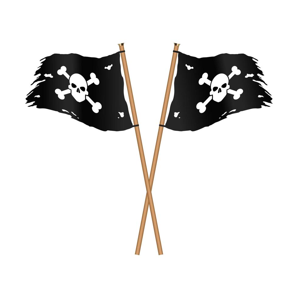 gekruiste zwarte piratenvlaggen met doodshoofd en gekruiste beenderen vector