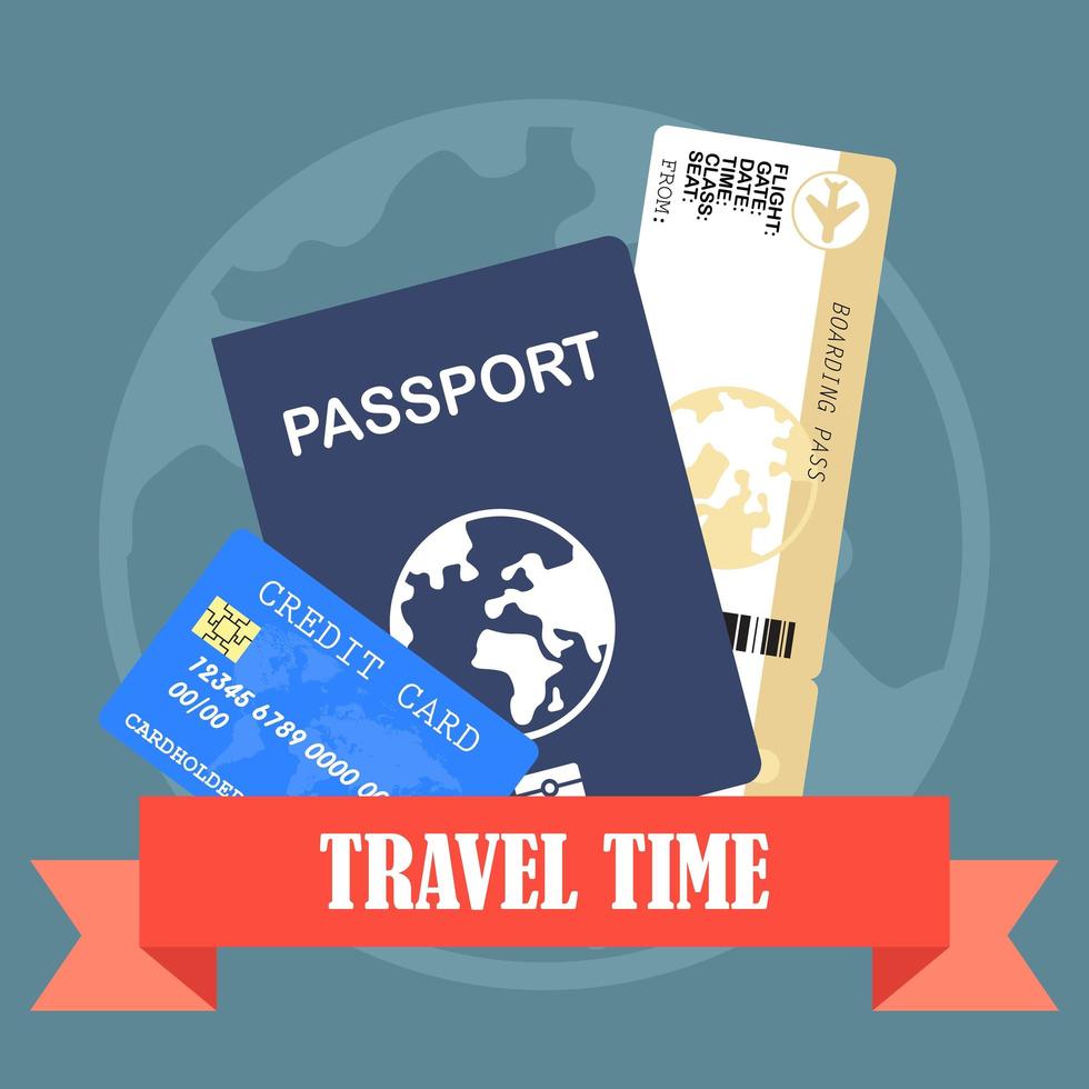 paspoort met kaartje en reistijdbanner vector