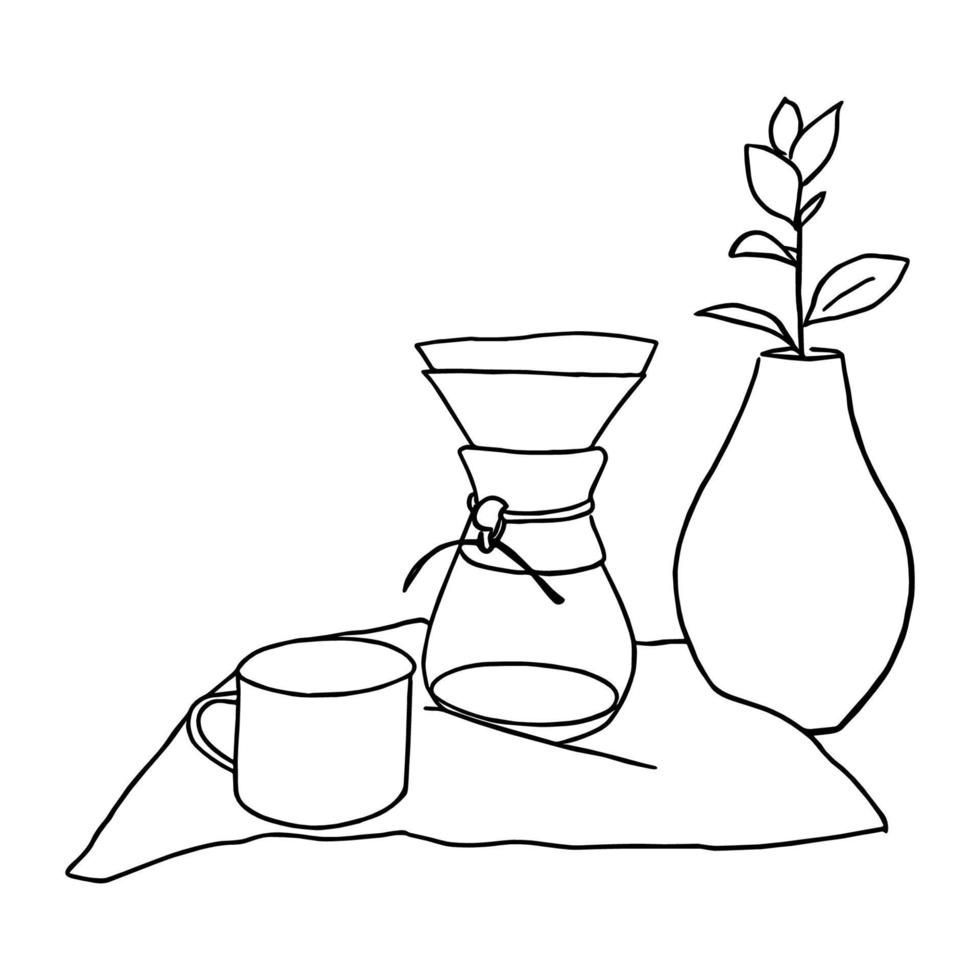 lijn kunst minimaal van druppelen koffie in hand- getrokken concept voor decoratie, cafe stijl vector