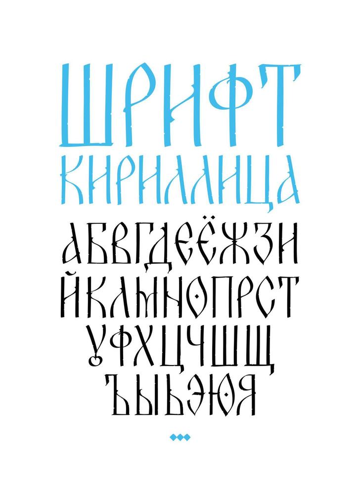 de alfabet van de oud Russisch lettertype. vector. de inscripties in Russisch. neo-Russisch postmodern gotisch, 10-15 eeuw stijl. de brieven zijn handgeschreven, willekeurig. vector