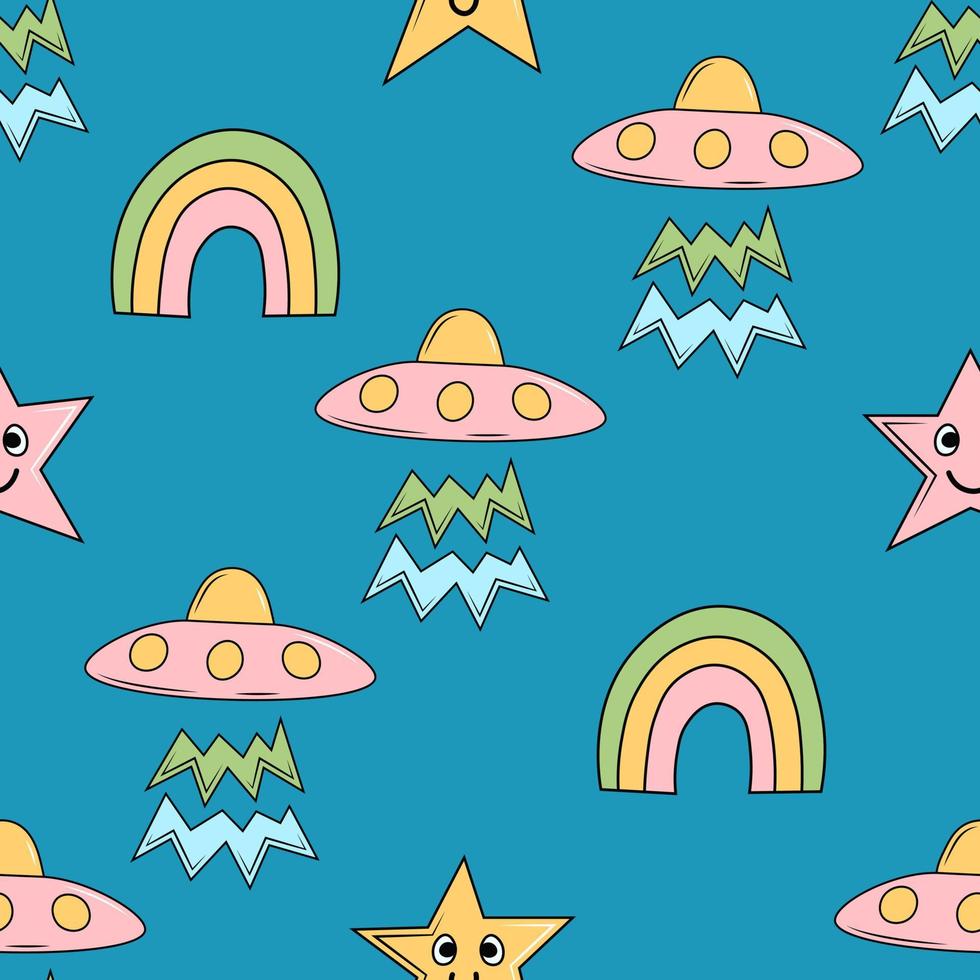 ufo en regenbogen naadloos patroon vector