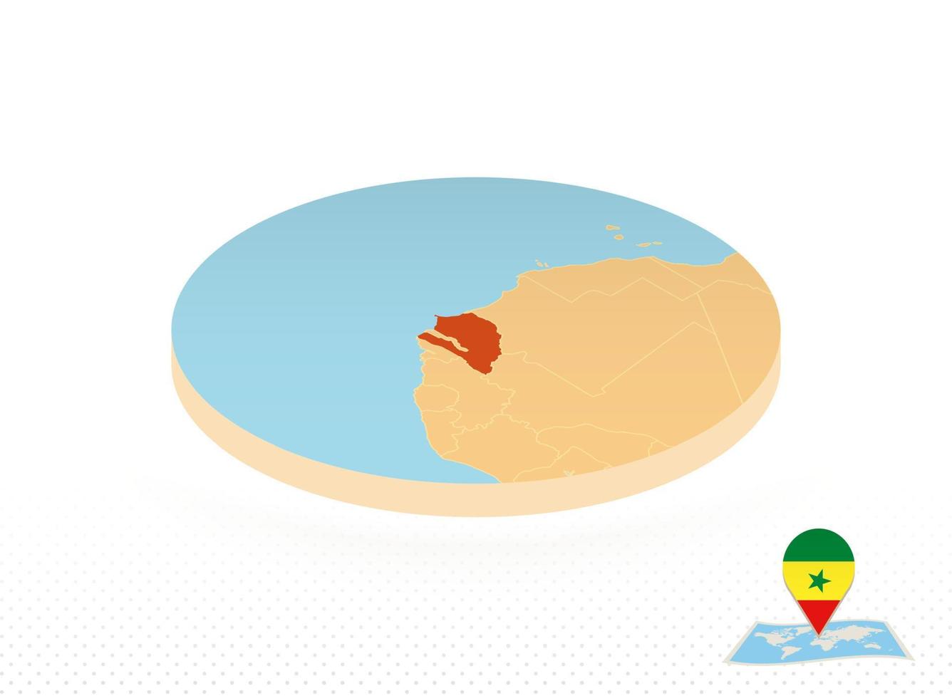Senegal kaart ontworpen in isometrische stijl, oranje cirkel kaart. vector