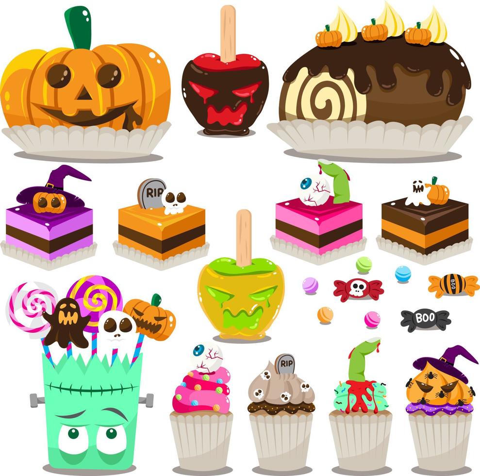 halloween snoepgoed snoep taart speciaal heks frankenstein banketbakkerij gebakjes bakkerij vector