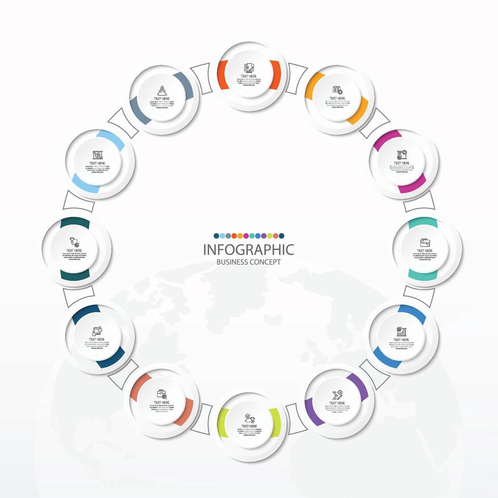 eenvoudig cirkel infographic met 12 stappen, werkwijze of opties. vector