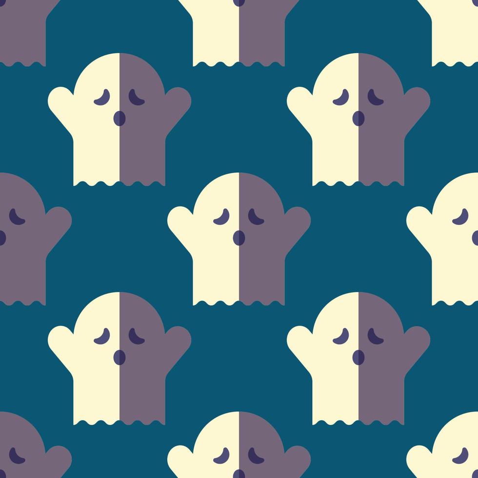 halloween concept. vector naadloos patroon van spookachtig geest Aan donker blauw achtergrond. geschikt voor ansichtkaarten, kleding stof, textiel, wikkels, achtergronden