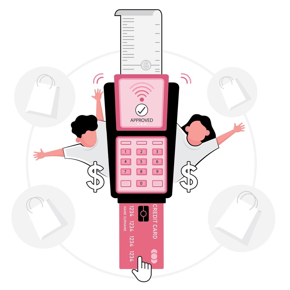 kassafoto met roze creditcardmachine vector