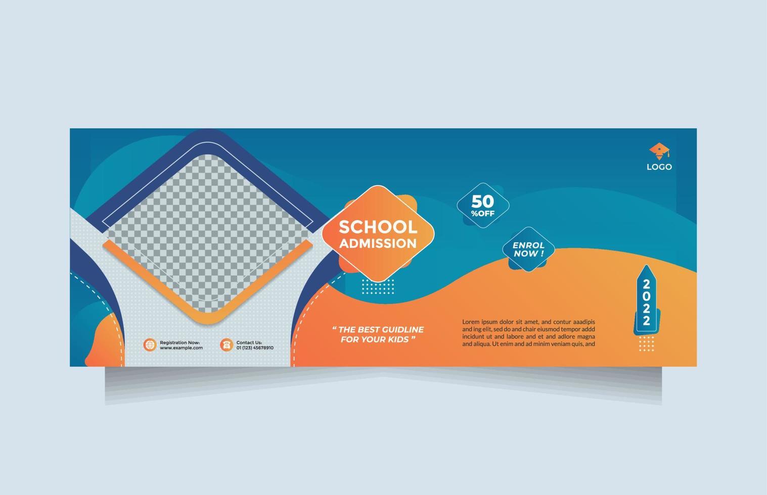 landschap sociaal media banier sjabloon voor creatief concept school- onderwijs erkenning. modern blauw oranje ontwerp vector met een beeld tijdelijke aanduiding. bewerkbare post sjabloon sociaal media banners Promotie