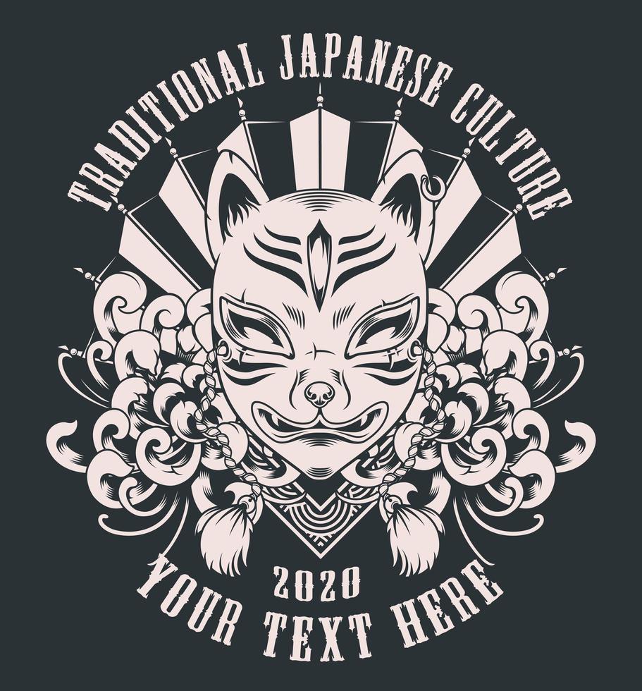 kitsune masker banner voor t-shirt vector