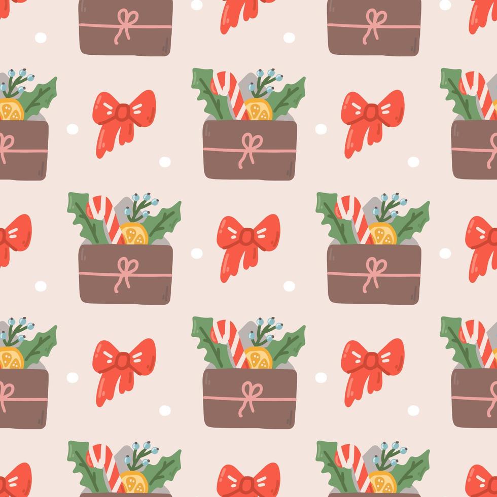envelop met een boog met snoepgoed, hulst, verrassing, Kerstmis decoratie, vector naadloos patroon