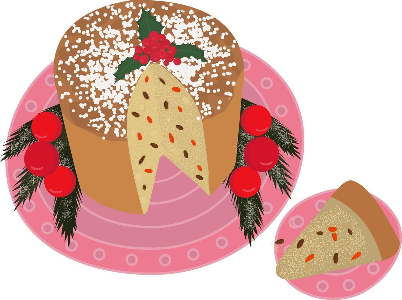 Kerstmis traditioneel zoet brood taart panettone.italian panettone Kerstmis taart. traditioneel zoet brood. kleurrijk cartoon-stijl illustratie voor een cafe, bakkerij, restaurant menu of logo en label. vector