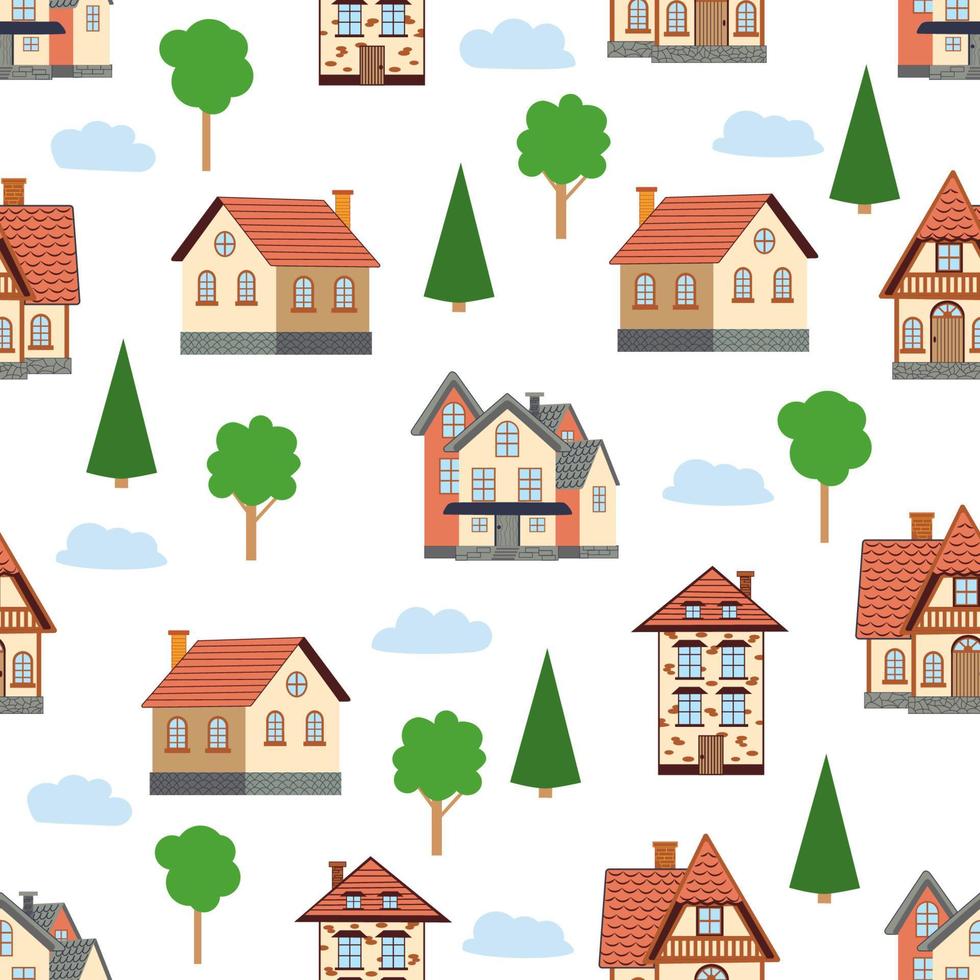 naadloos patroon van verschillend kleurrijk huizen. vector
