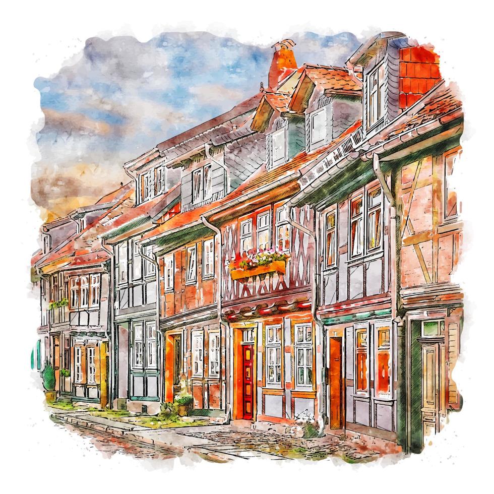 wernigerode duitsland aquarel schets hand getekende illustratie vector