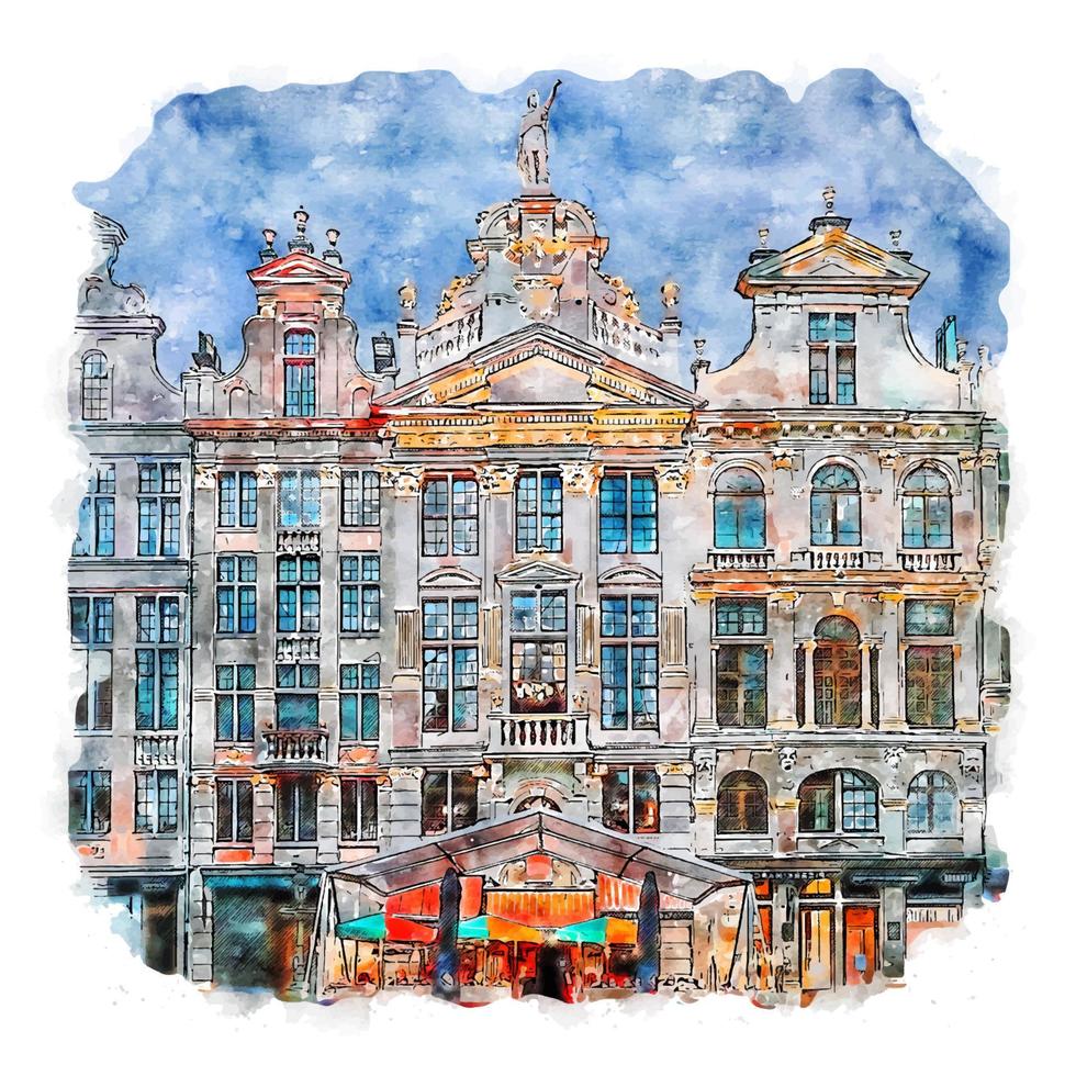 brussel belgië aquarel schets hand getekende illustratie vector