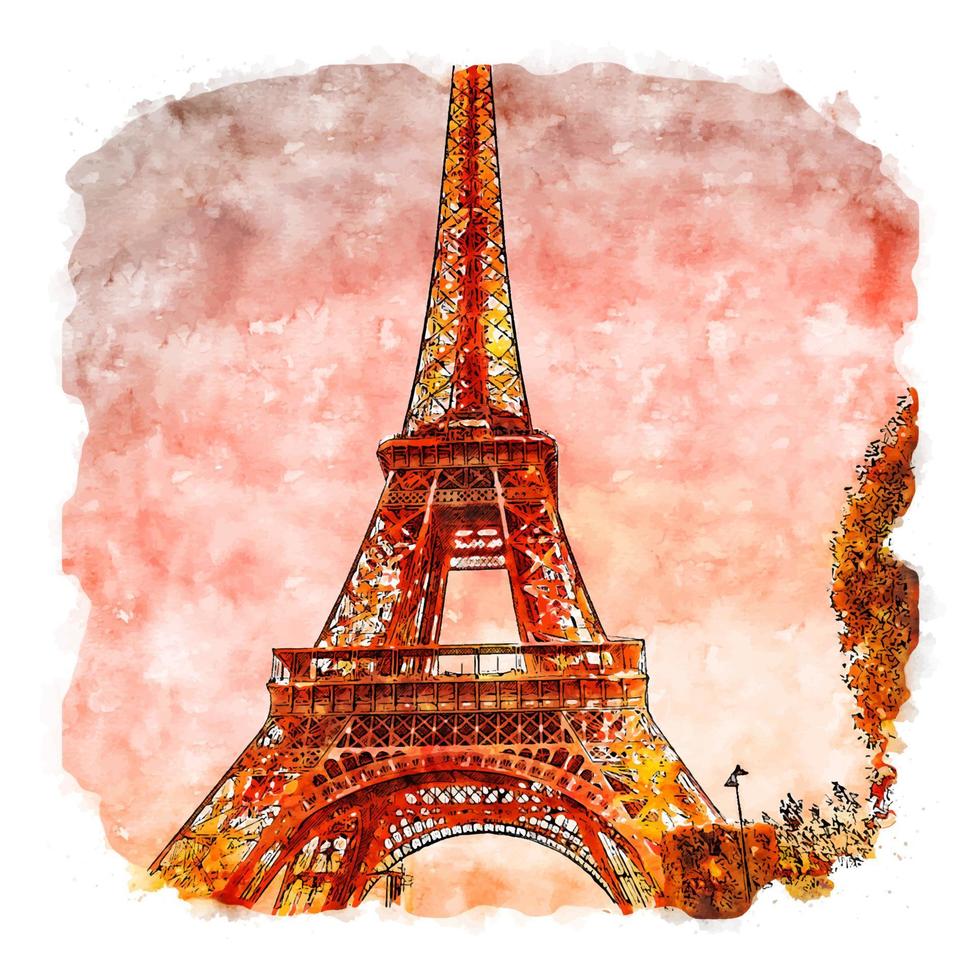 eiffeltoren parijs frankrijk aquarel schets hand getekende illustratie vector