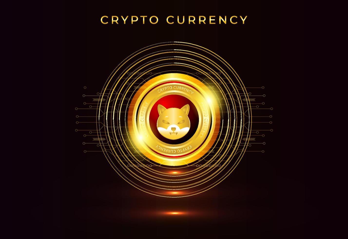 shiba inu munt crypto valuta met gloeiend cirkels achtergrond vector