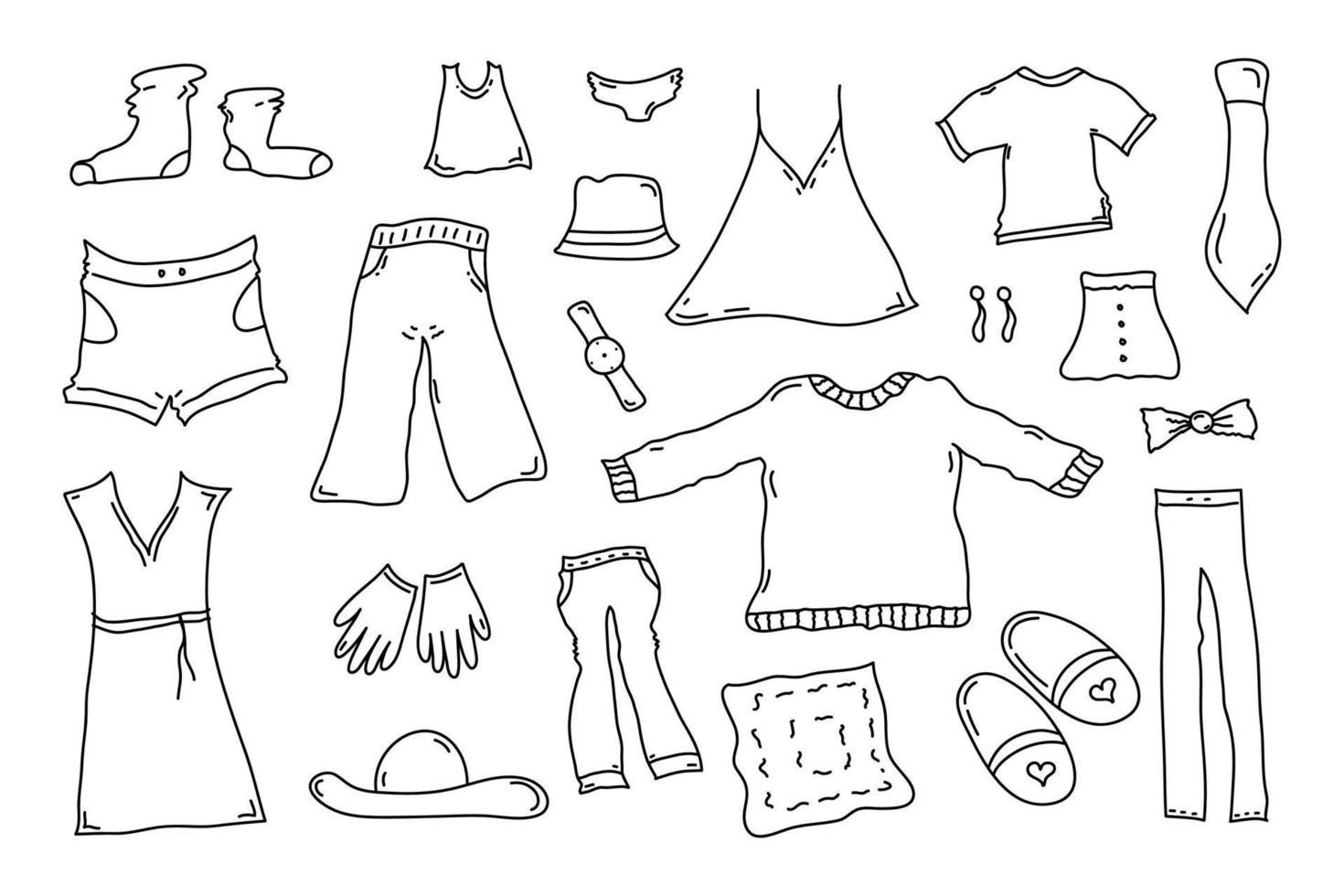 tekening kleding verzameling. mode hand- getrokken reeks vector