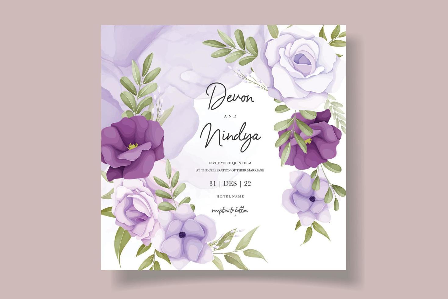 mooi Purper bloem bruiloft uitnodiging kaart ontwerp vector