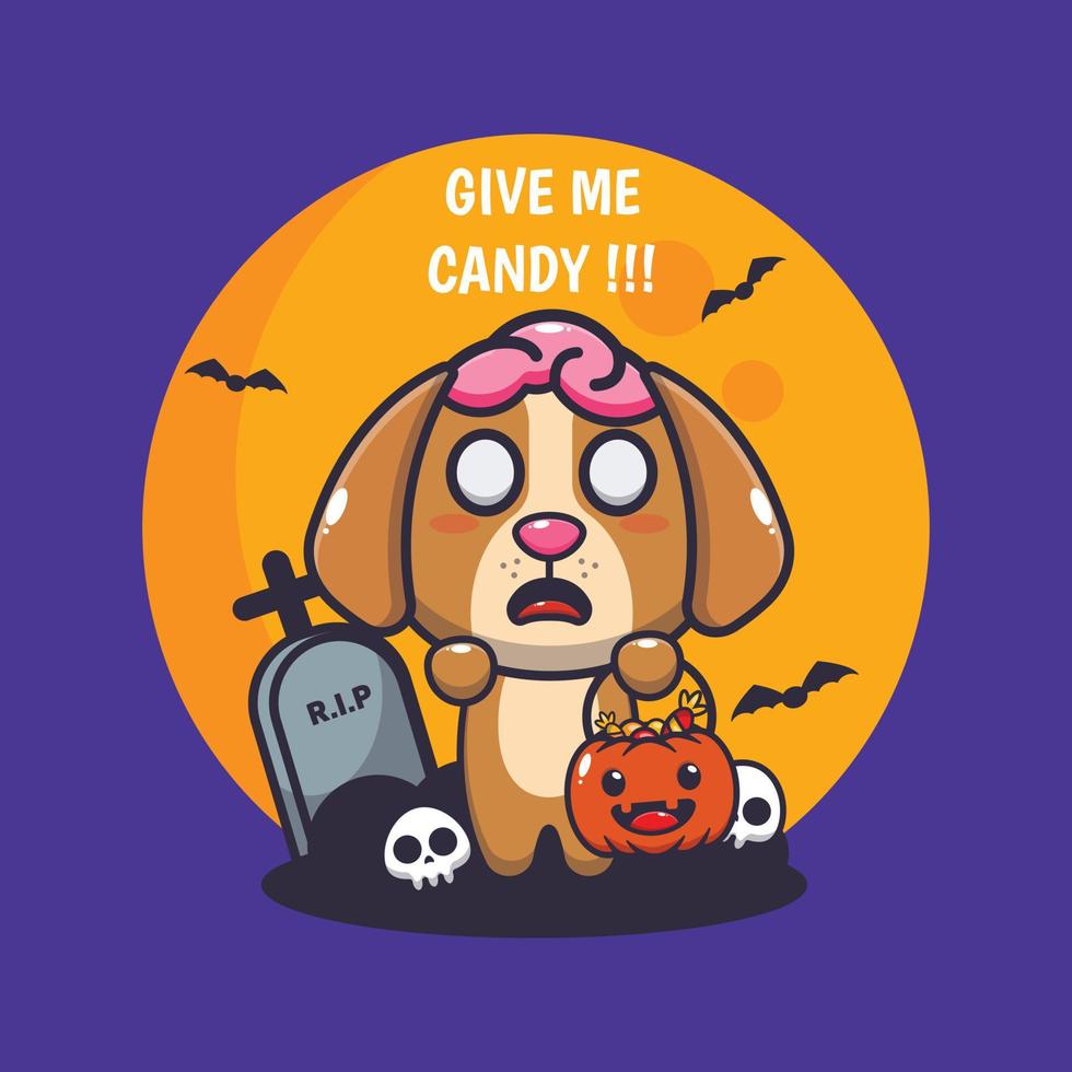schattig zombie hond willen snoep. schattig halloween tekenfilm illustratie. vector