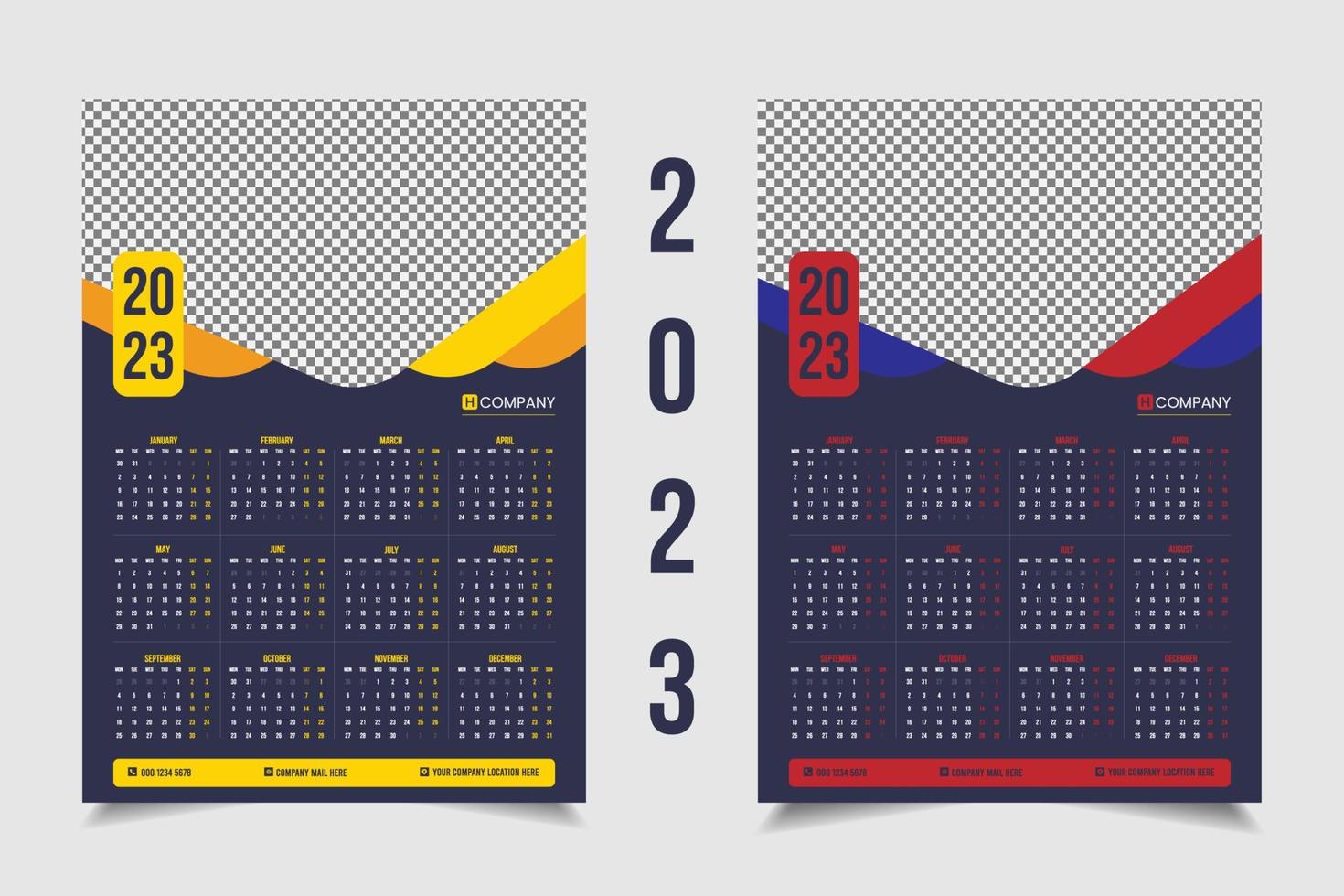 2023 1 bladzijde muur kalender ontwerp vector