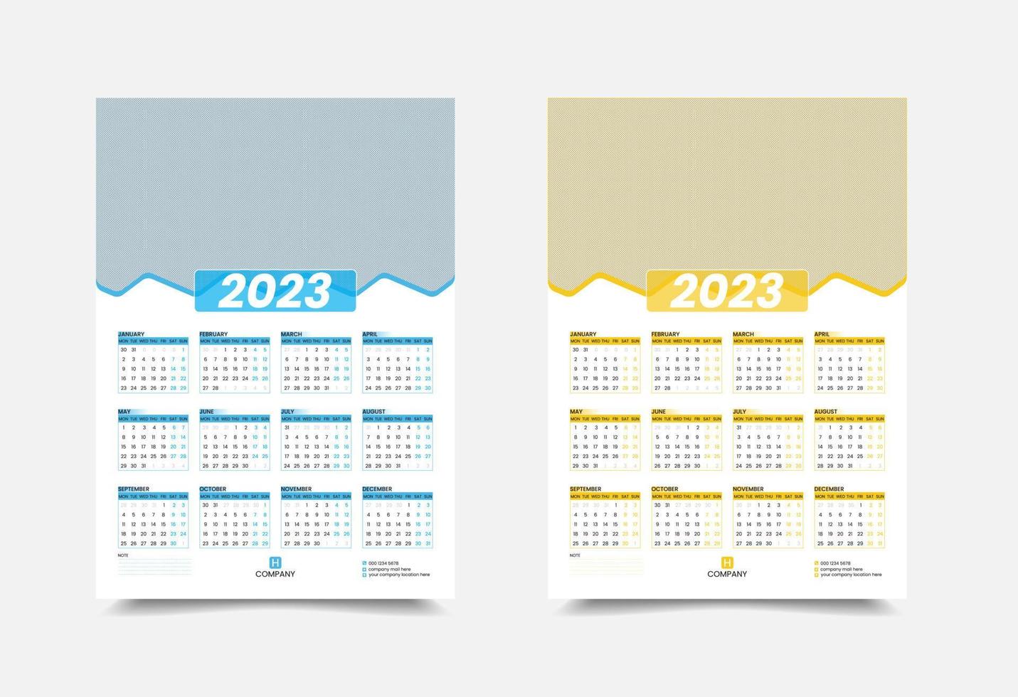 2023 1 bladzijde muur kalender ontwerp vector