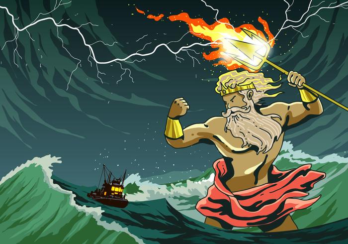 Poseidon aanvallen een schip vector