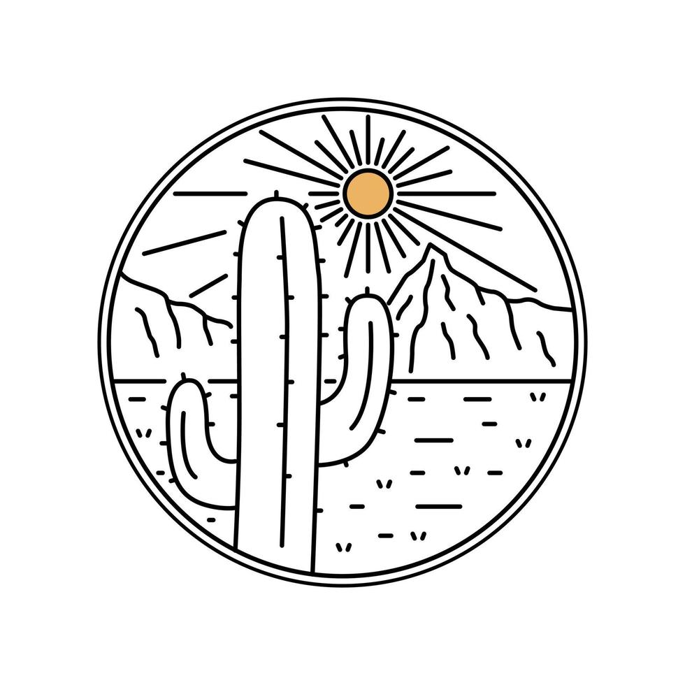 monoline vector van cactus woestijn camping natuur avontuur wild lijn insigne lap pin grafisch illustratie vector kunst t-shirt ontwerp