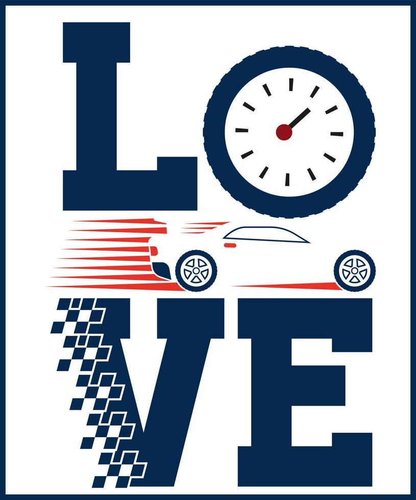 liefde racen. auto racing citaat, racing gezegde vector ontwerp voor t shirt, sticker, afdrukken, ansichtkaart, poster. sport auto racing met avonturen leuze