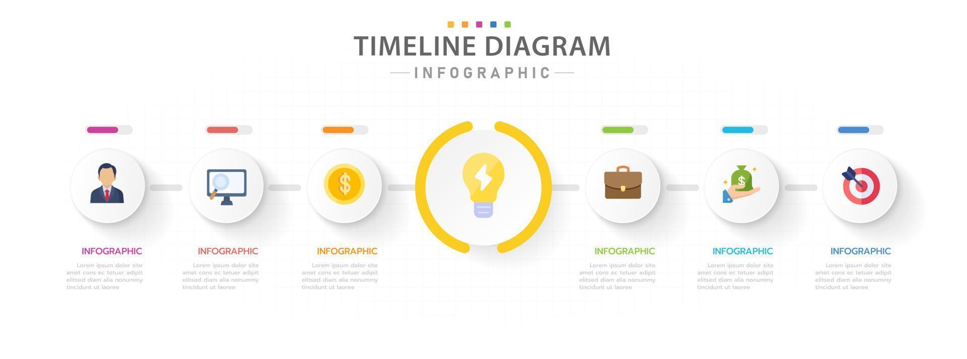 infographic sjabloon voor bedrijf. 6 stappen modern tijdlijn diagram met cirkel onderwerp en vooruitgang bar, presentatie vector infografisch.