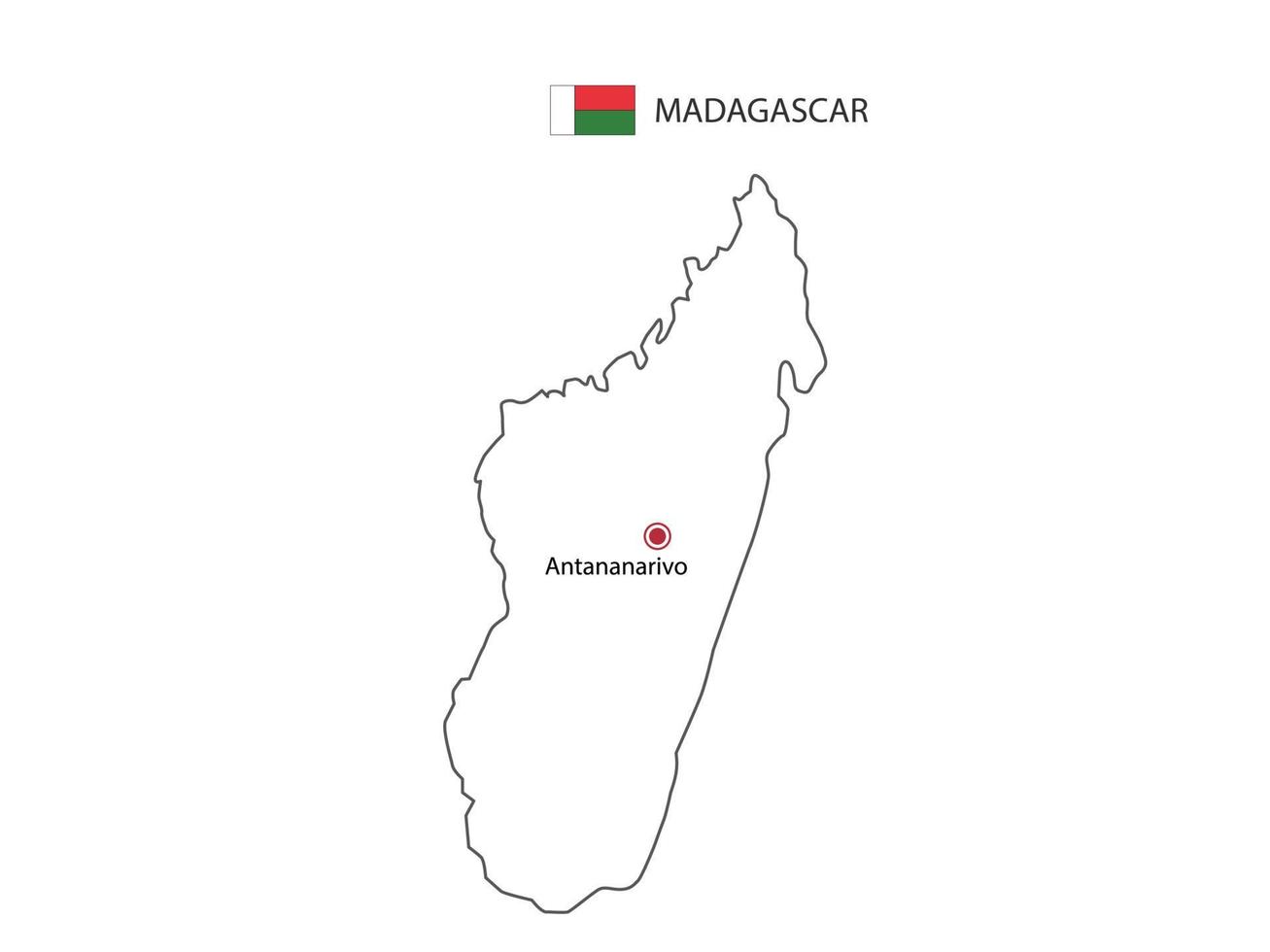 hand- trek dun zwart lijn vector van Madagascar kaart met hoofdstad stad antananarivo Aan wit achtergrond.