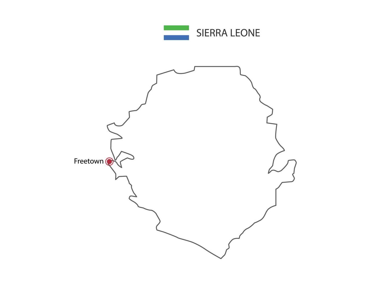 hand- trek dun zwart lijn vector van Sierra Leone kaart met hoofdstad stad freetown Aan wit achtergrond.