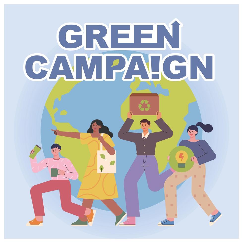 milieu bescherming spandoek. mensen zijn campagne voeren met items voor eco-leven. vector
