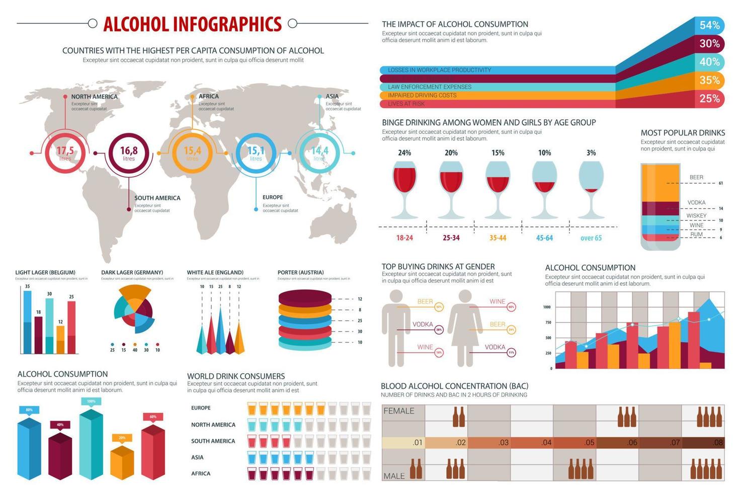 alcohol drankjes consumptie infographics ontwerp vector