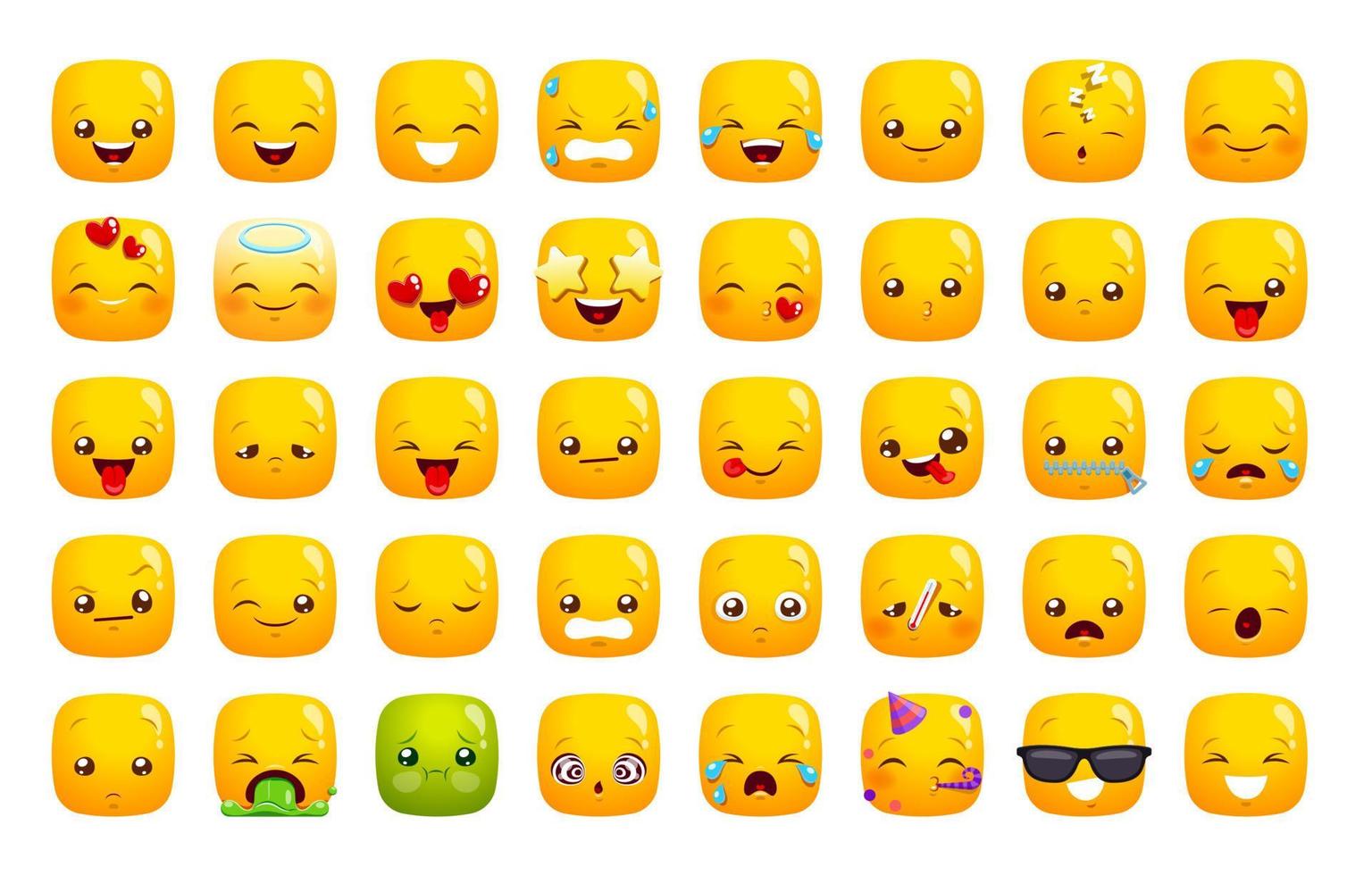 glimlach emoji en uitdrukking pictogrammen, emoticon gezichten vector