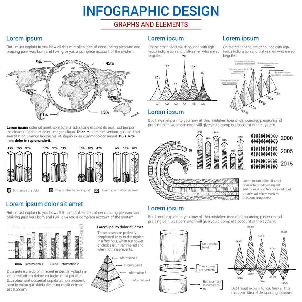 vector schetsen grafieken en elementen voor infographics