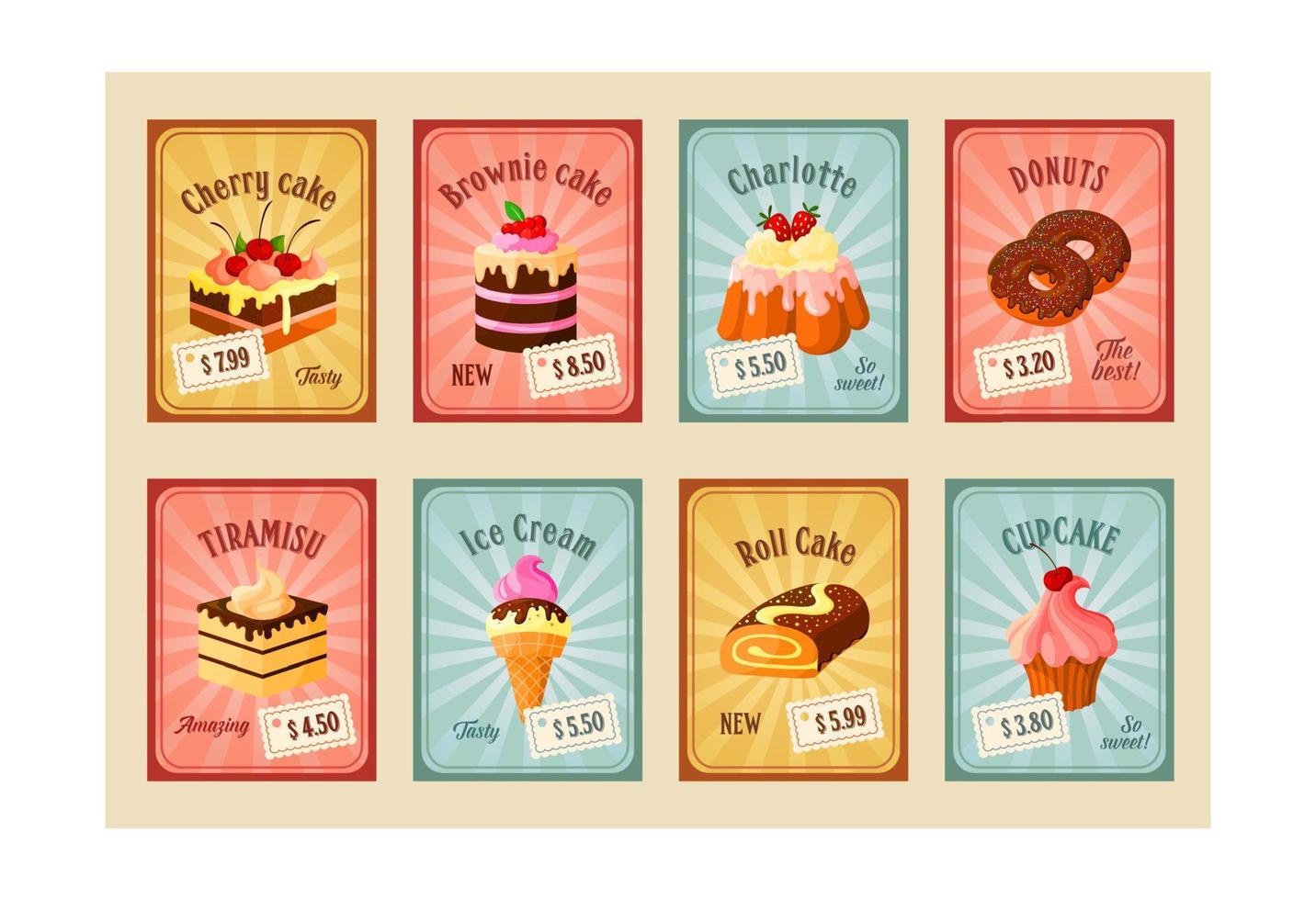 vector prijs kaarten reeks voor bakkerij desserts